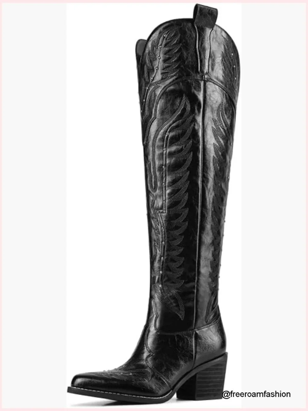 Embroidered Over the Knee Western Cowgirl Boots Wide Calf Chunky Heel